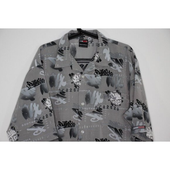 Vintage Southpole Mens Large Y2K Spell Out Loop Collar Button Up Shirt C998 - Picture 2 of 7